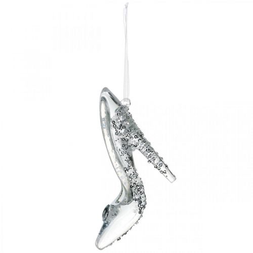Chaussure à suspendre, décorations de sapin de Noël, escarpins à paillettes, plastique argenté H10cm
