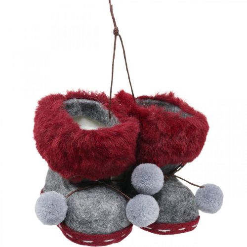 Article Bottes de décoration de sapin de Noël avec pompon 8cm gris/rouge 3pcs