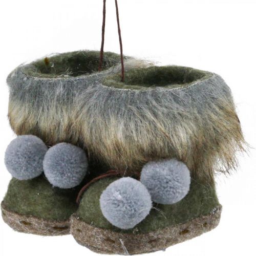 Floristik24 Bottes de décoration de sapin de Noël avec pompon vert/marron 8cm 3pcs