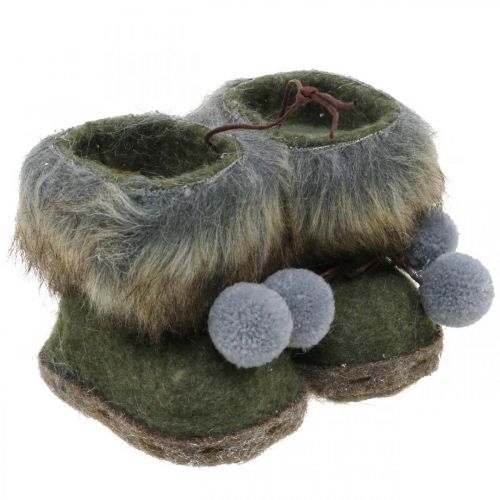 Floristik24 Bottes de décoration de sapin de Noël avec pompon vert/marron 8cm 3pcs