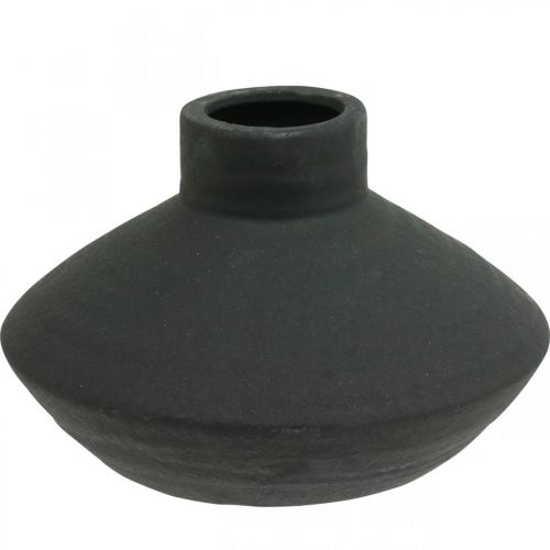 Article Vase en céramique noir vase décoratif plat bulbeux H12,5cm
