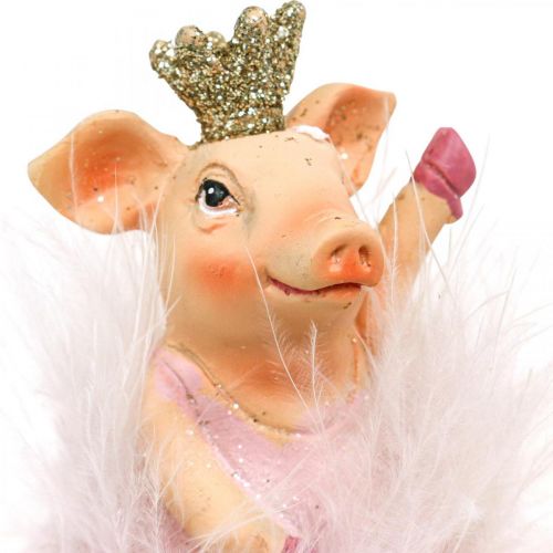 Article Déco cochon avec couronne ballerine rose 12,5cm 2pcs