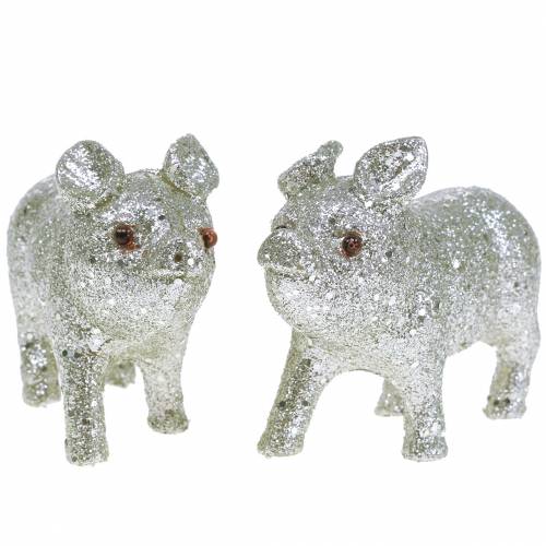 Déco Porc Glitter Silver 10cm 8pcs