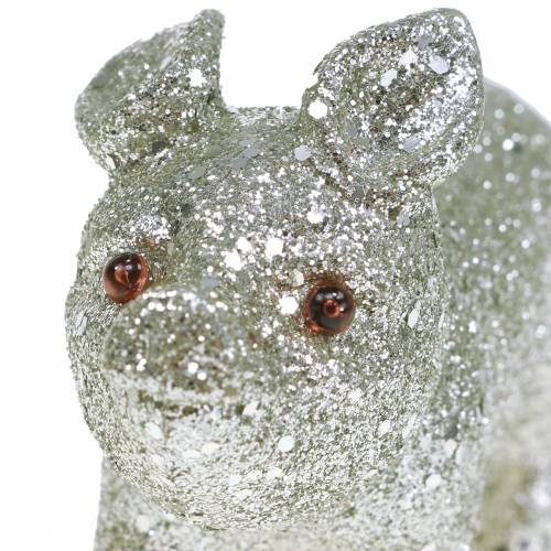 Floristik24 Déco Porc Glitter Silver 10cm 8pcs