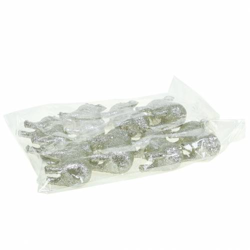 Floristik24 Déco Porc Glitter Silver 10cm 8pcs