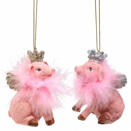 Floristik24 Décorations pour sapin de Noël cochon avec couronne 7,5 cm