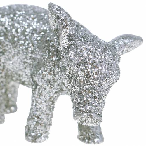 Floristik24 Déco cochon décoration de réveillon du Nouvel An argent pailleté 3,5cm 2pcs