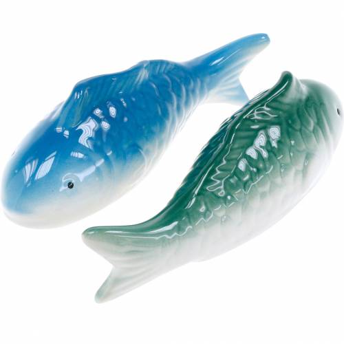Floristik24 Poisson nageur céramique bleu/vert 16cm 2pcs