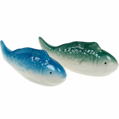 Floristik24 Poisson nageur céramique bleu/vert 16cm 2pcs