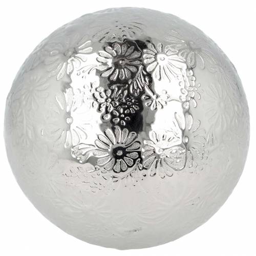 Boule flottante fleurs métal argenté Ø10cm