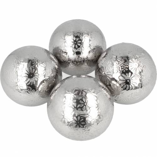 Floristik24 Boule flottante fleurs métal argenté Ø8cm assorties 4pcs