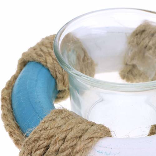 Floristik24 Lanterne décoration nautique en verre avec bouée de sauvetage bleu, blanc Ø12cm