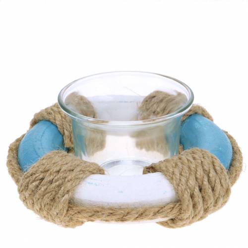 Floristik24 Lanterne décoration nautique en verre avec bouée de sauvetage bleu, blanc Ø12cm