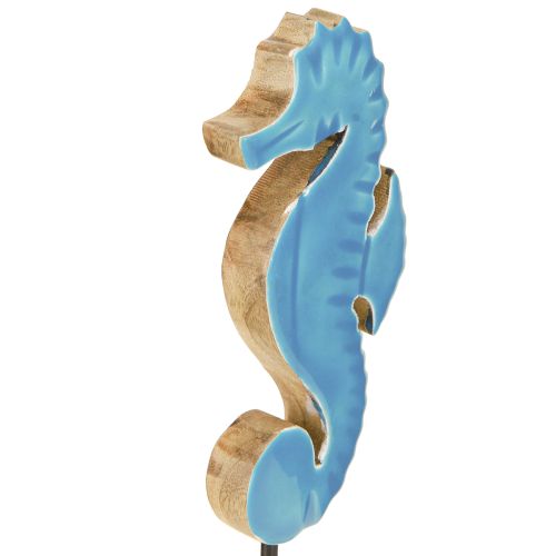 Article Hippocampe décoratif en bois bleu naturel maritime H21cm 2pcs