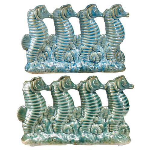 Floristik24 Vase à Fleurs en Céramique Hippocampe Bleu Vert L21cm 2pcs