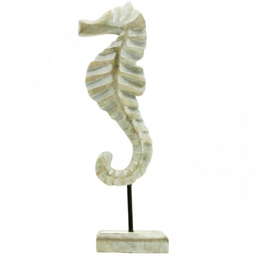 Floristik24 Hippocampe à poser, décoration bois maritime, décoration de table, décoration estivale couleurs naturelles, blanc H28cm