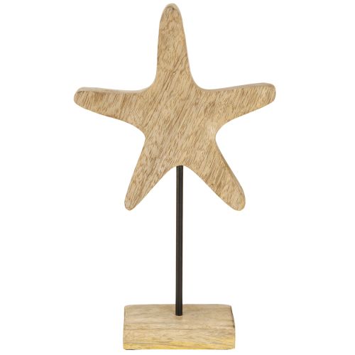 Article Décoration étoile de mer sur socle bois bleu naturel maritime H25cm