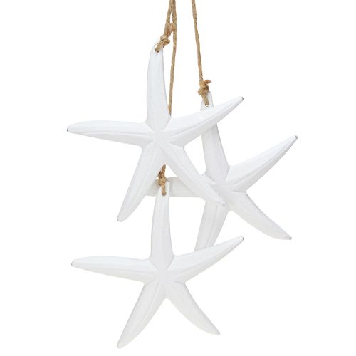 Article Décoration étoile de mer décoration maritime en bois à suspendre blanche avec 3 étoiles 46cm