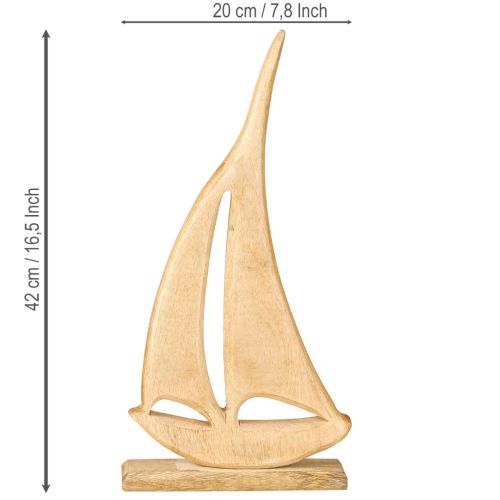 Article Voilier Bois sur Socle Décoration de Table Naturelle Maritime H42cm