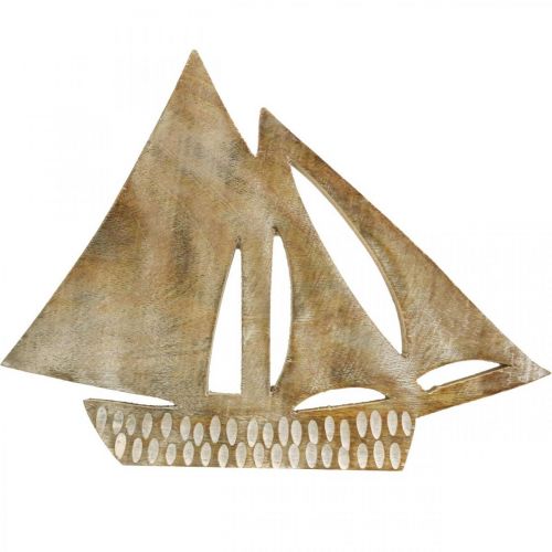 Article Voilier en bois, décoration maritime, bateau en bois coloris naturel, blanc H23cm