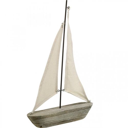 Voilier, bateau en bois, décoration maritime shabby chic couleurs naturelles, blanc H37cm L24cm