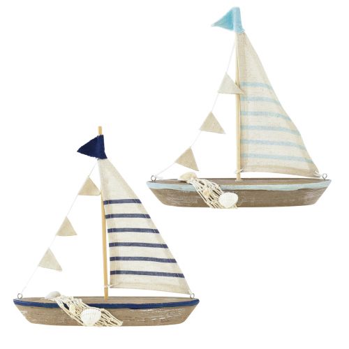 Bateau déco bateau à voile en bois vintage avec coquillages H22cm 2pcs