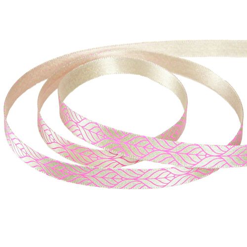 Article Ruban de soie feuilles ruban cadeau beige rose 10mm 20m