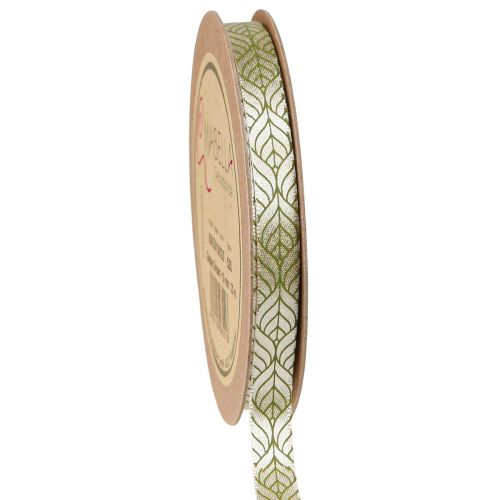 Floristik24 Ruban cadeau ruban de soie feuilles beige vert 10mm 20m
