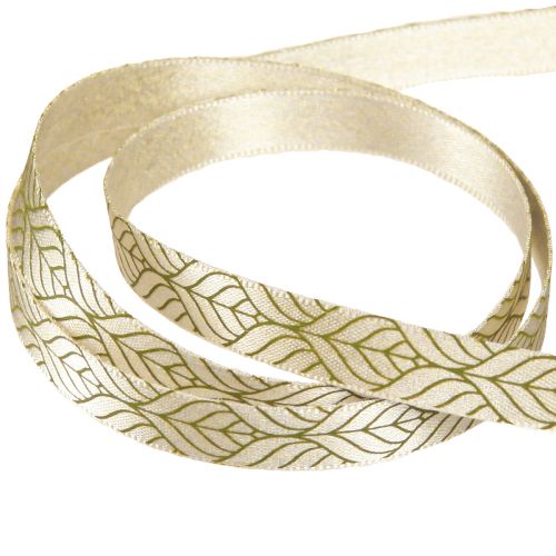 Article Ruban cadeau ruban de soie feuilles beige vert 10mm 20m