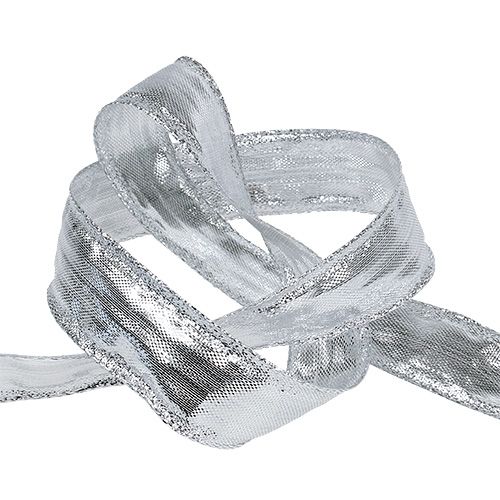 Floristik24 Ruban déco argent avec bordure métallique 25mm 25m