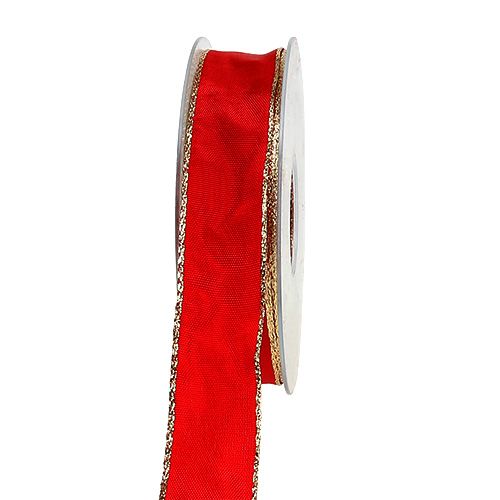 Floristik24 Ruban de soie rouge avec bordure dorée 25 mm 25 m
