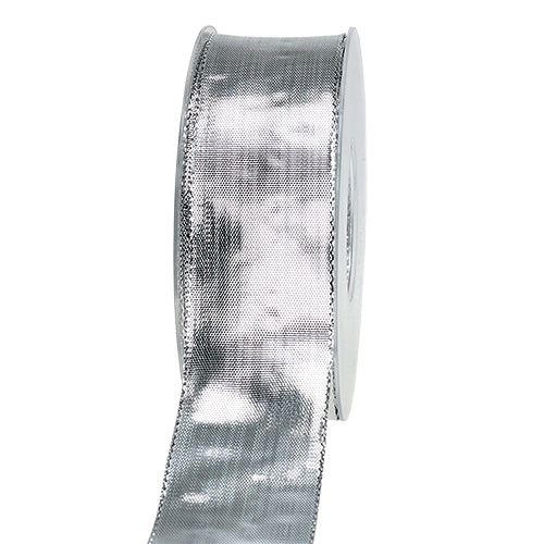 Floristik24 Ruban cadeau argent avec bord en fil de fer 40mm 25m