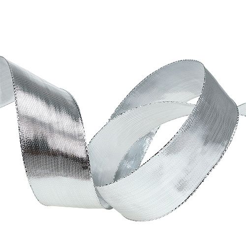 Floristik24 Ruban cadeau argent avec bord en fil de fer 40mm 25m