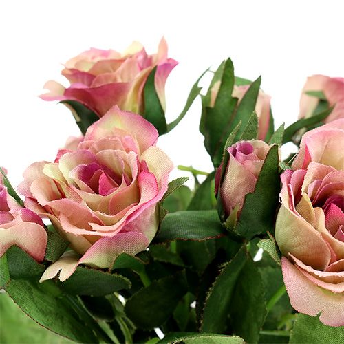 Tissu en soie fleurs bouquet de roses L26cm rose foncé 3pcs | Floristik24.be