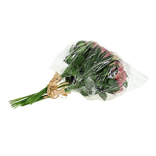 Tissu en soie fleurs bouquet de roses L26cm rose foncé 3pcs | Floristik24.be