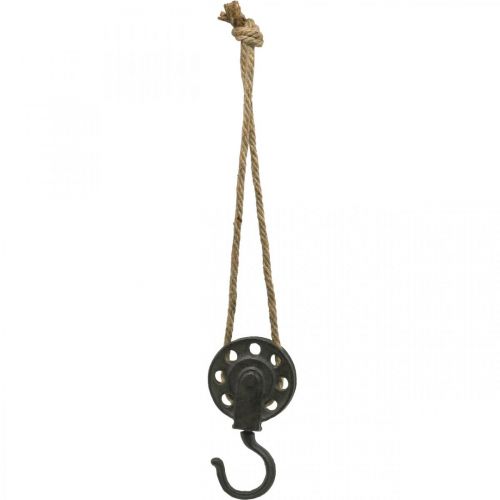 Poulie déco, treuil design industriel, panier suspendu L55cm