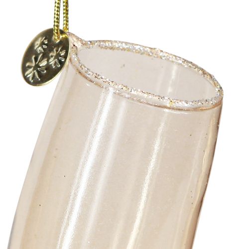 Article Bouteille et verre de champagne, décorations de sapin, anniversaire, décorations en verre à accrocher, set de 2 verres véritables réveillon du nouvel an H14.5cm
