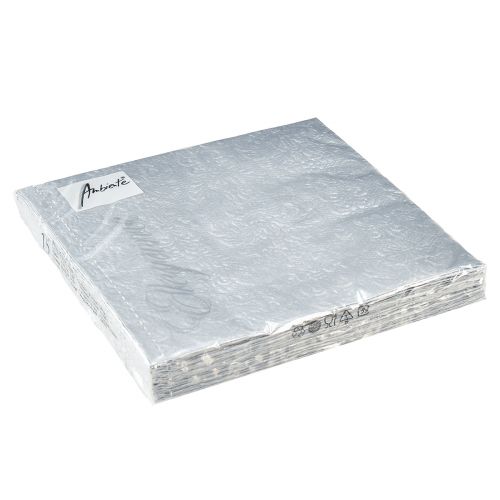 Article Serviettes Couleur Argent Embossé Ornement 33x33cm 15pcs