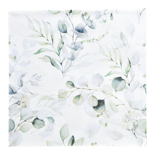 Floristik24 Serviettes motif eucalyptus blanc vert 33x33cm 20 pcs