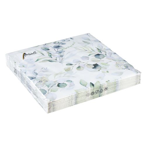 Floristik24 Serviettes motif eucalyptus blanc vert 33x33cm 20 pcs