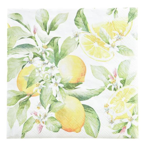 Serviettes blanches avec décoration d&#39;été citrons 33x33cm 20pcs