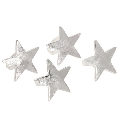 Article Porte-serviettes étoile ronds de serviette métal argenté 7cm Ø4cm 4 pcs