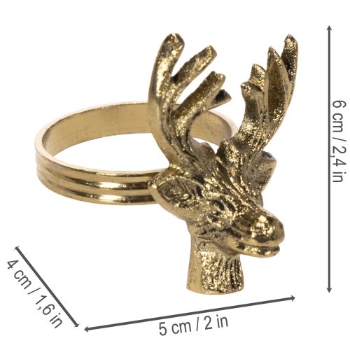 Rond de serviette en métal doré à motif tête de cerf, 6 cm, lot de 4 | Floristik24.be