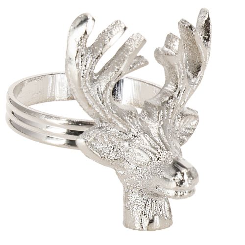 Floristik24 Ronds de serviette en métal argenté cerf Ø4cm 4 pièces