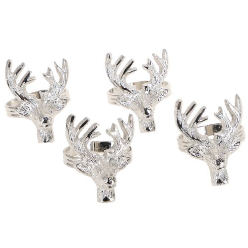 Article Ronds de serviette en métal argenté cerf Ø4cm 4 pièces
