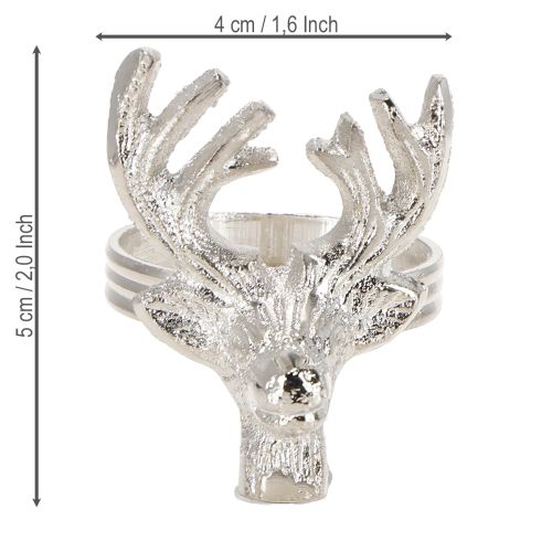 Article Ronds de serviette en métal argenté cerf Ø4cm 4 pièces