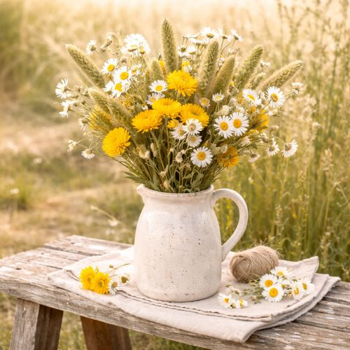 Article Fleurs séchées de millet à soies (Setaria) pour accessoires de décoration rustiques et élégants, 75 cm, 220 g