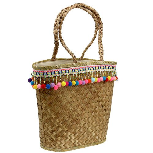Sac shopping nature avec pompons 40cm x 32,5cm
