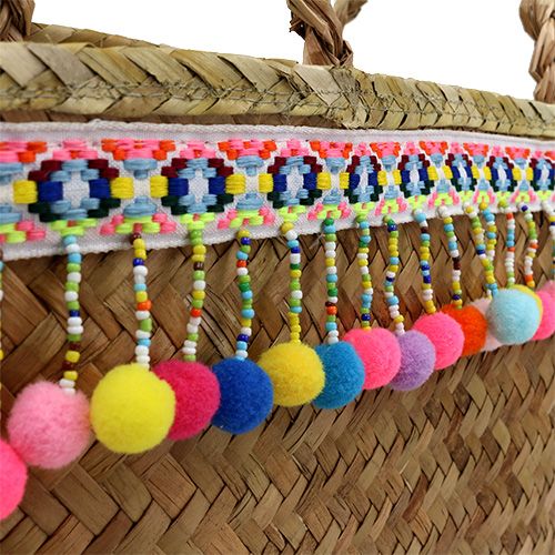 Floristik24 Sac shopping nature avec pompons 40cm x 32,5cm