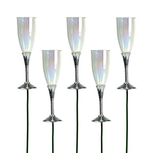 Floristik24 Bouchon de flûte à champagne décoratif pour le réveillon du Nouvel An, argenté, 7,5 cm, longueur 27 cm, 12 pièces
